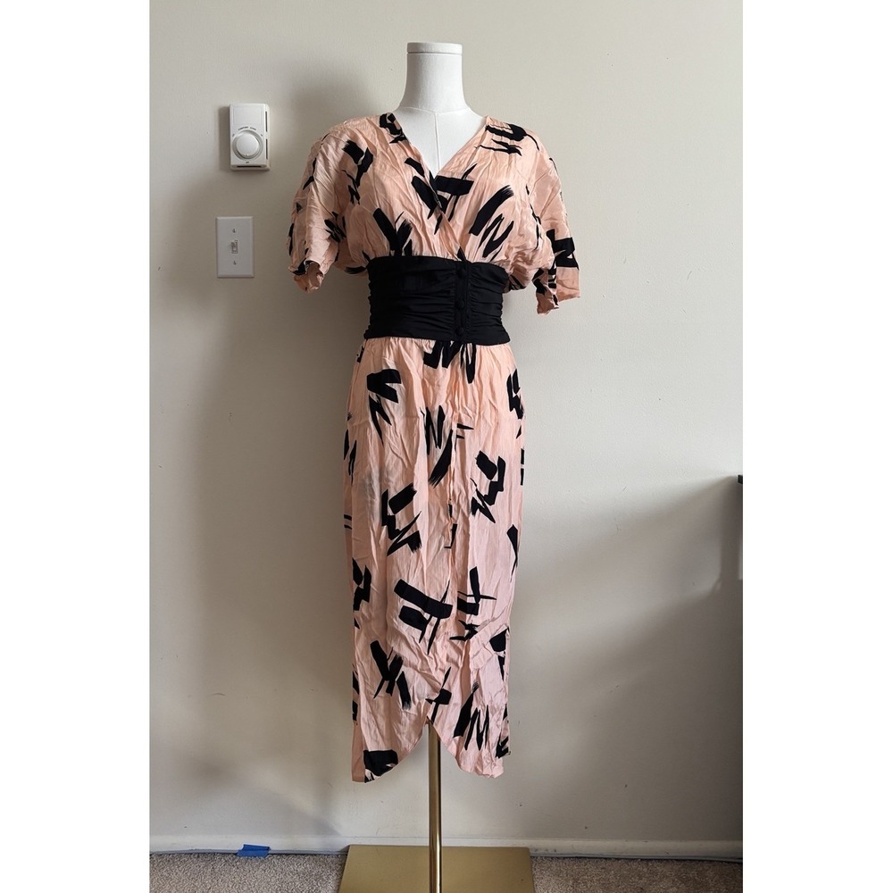 Vintage 80s Retro Caron Chicago Dress Glamour Abstract Elegant Pink Black